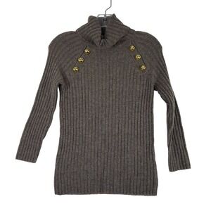 Halogen Atlantic-Pacific Gray Turtleneck Sweater Ribbed Knit Button Detail Sz XS